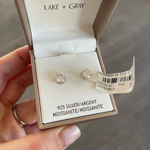 *Sold* Lake + Gray Moissanite Stud Earrings 925 Sterling Silver NWT Gift Boxed - Picture 3 of 4